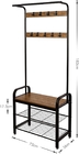 Wooden Metal Coat Rack With Shoe Bench For Entrance Area With Hooks, 3Layers